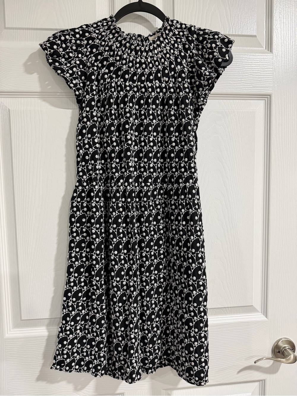 LOFT Black & White Smocked Neck Mini Dress